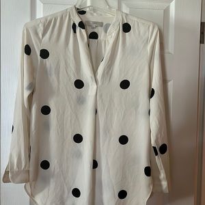 EUC loft long sleeved cream and black dot blouse